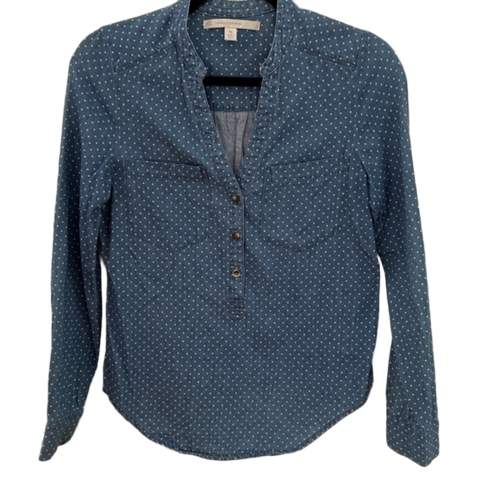 LC Lauren Conrad Denim Polka Dot Shirt size XS - Picture 1 of 8